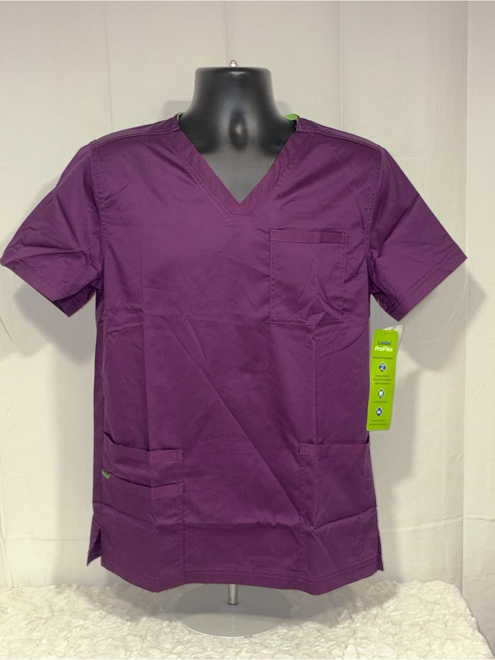 Landau Medical Nurse Mens Purple Proflex 4 Pocket V-Neck Scrub Top Small NWT